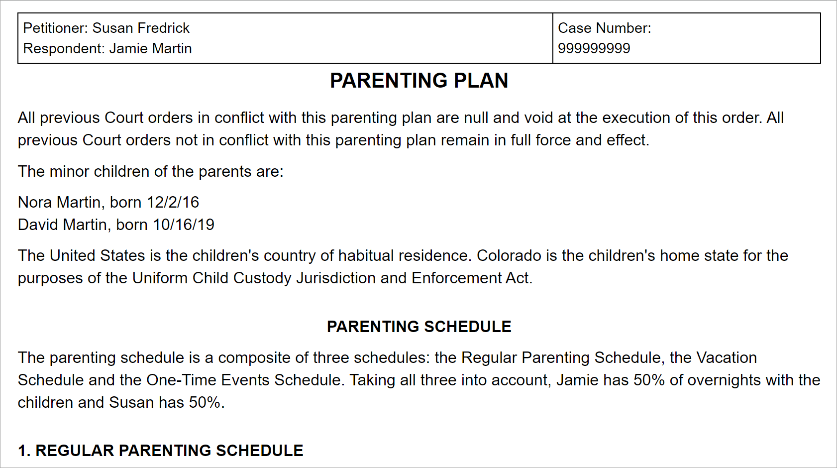Parenting Plan Examples