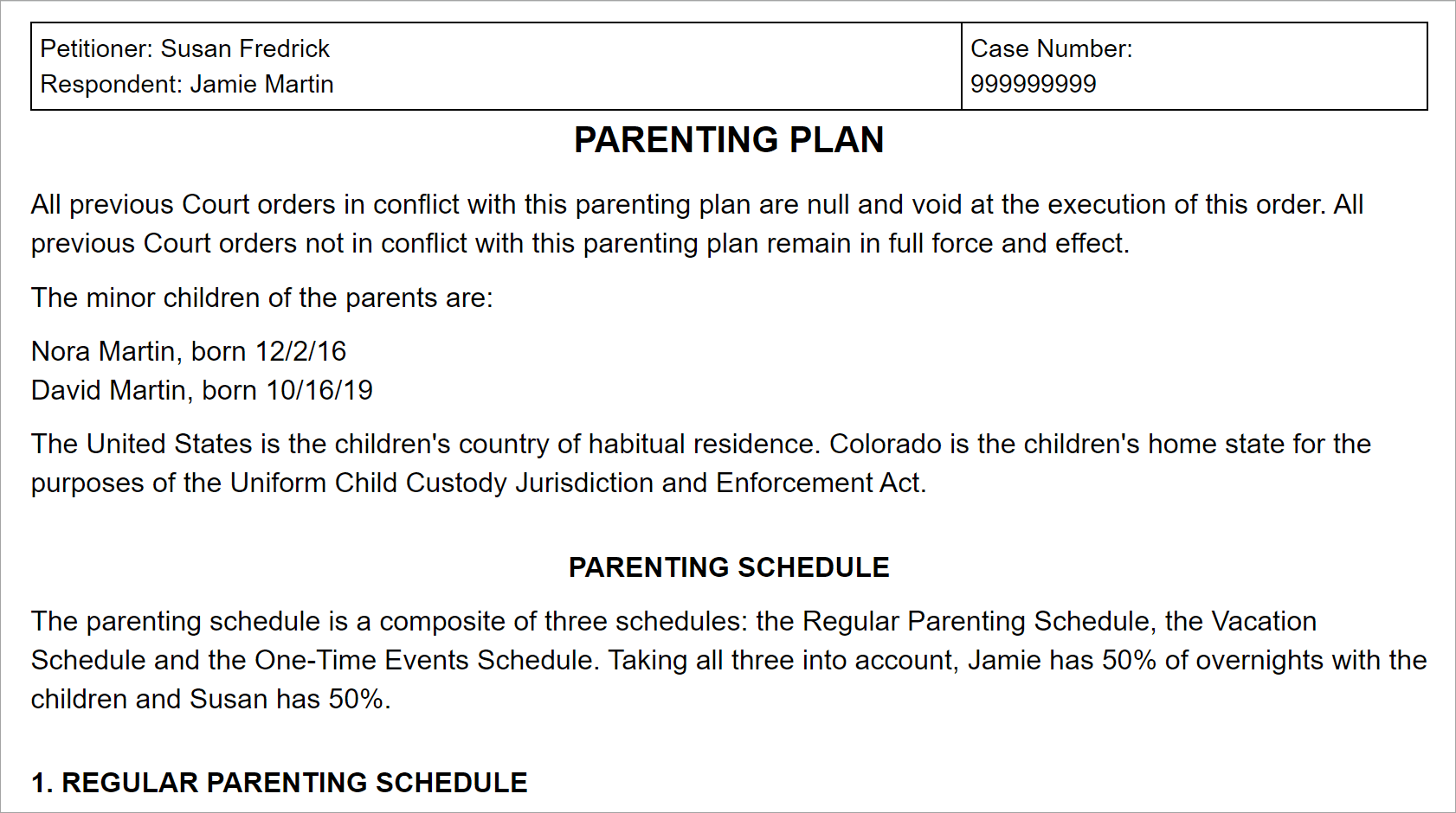 Colorado Parenting Plans with Templates Custody Agreements