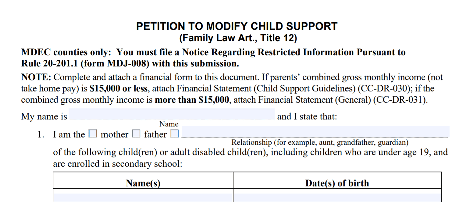 Child support md modification information