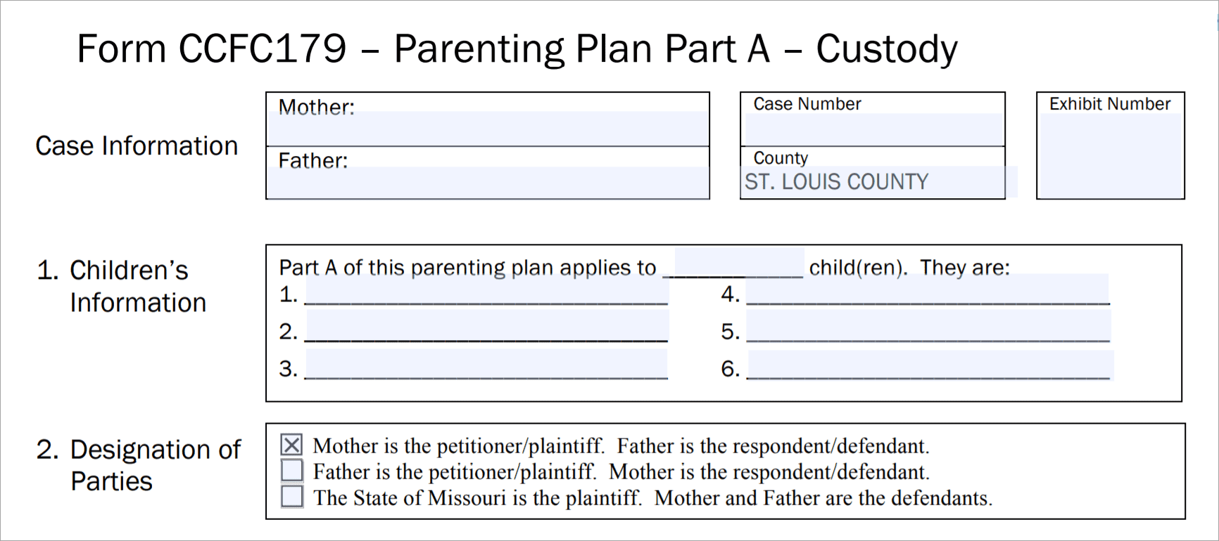 Missouri Parenting Plan Custody Agreement Guidelines MO 