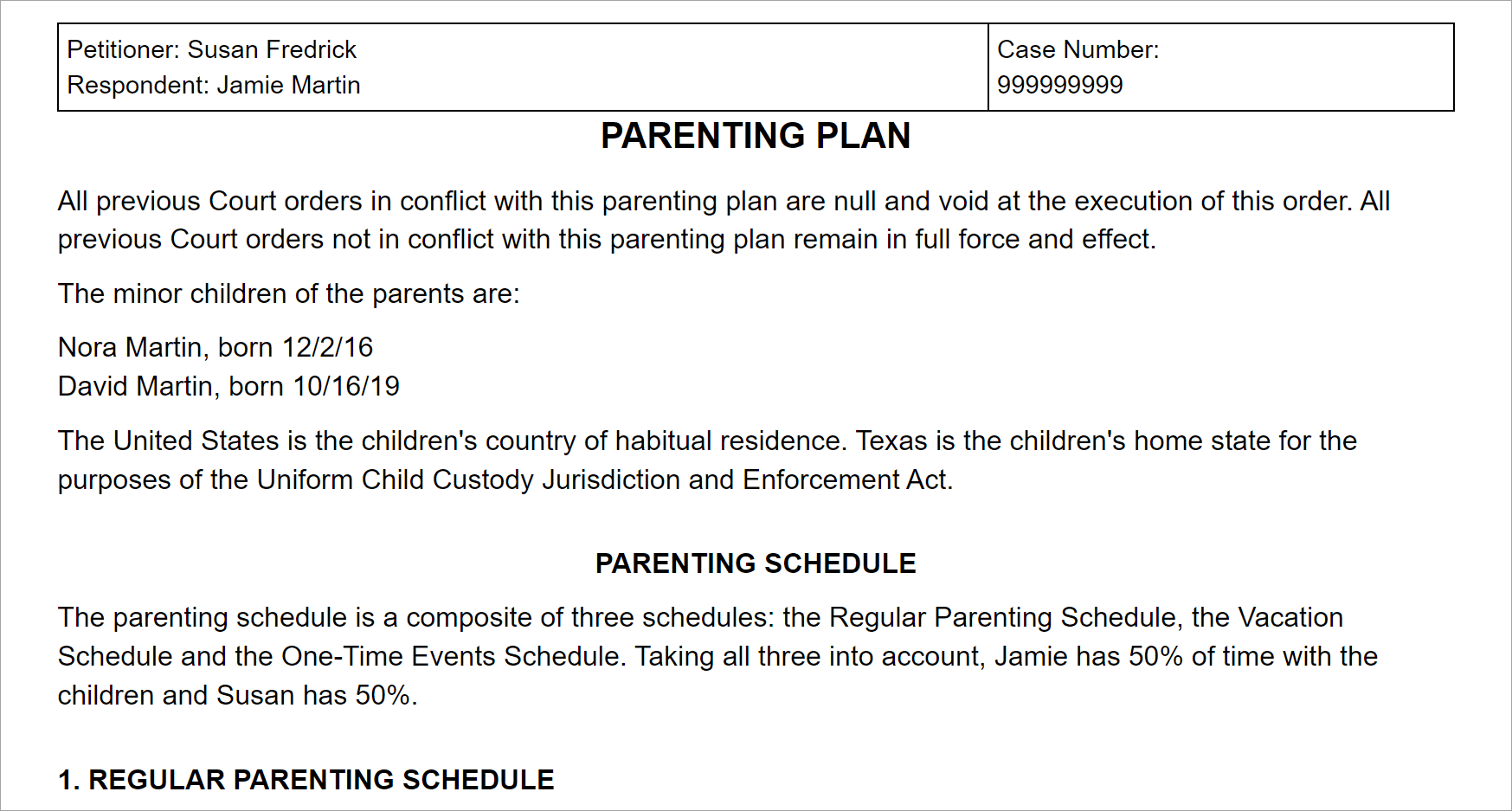 Texas Parenting Plan and Agreement Guidelines (TX)
