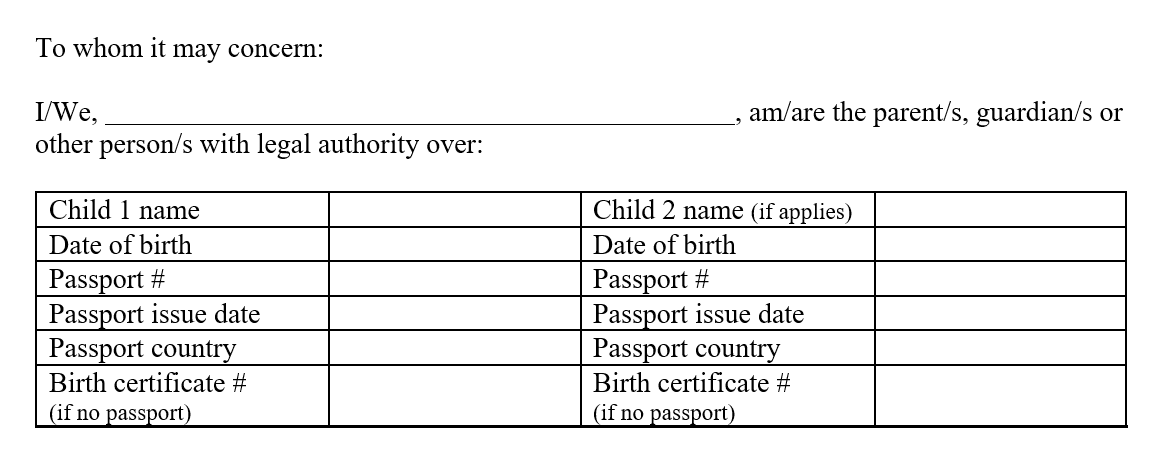 parent travel authorization letter