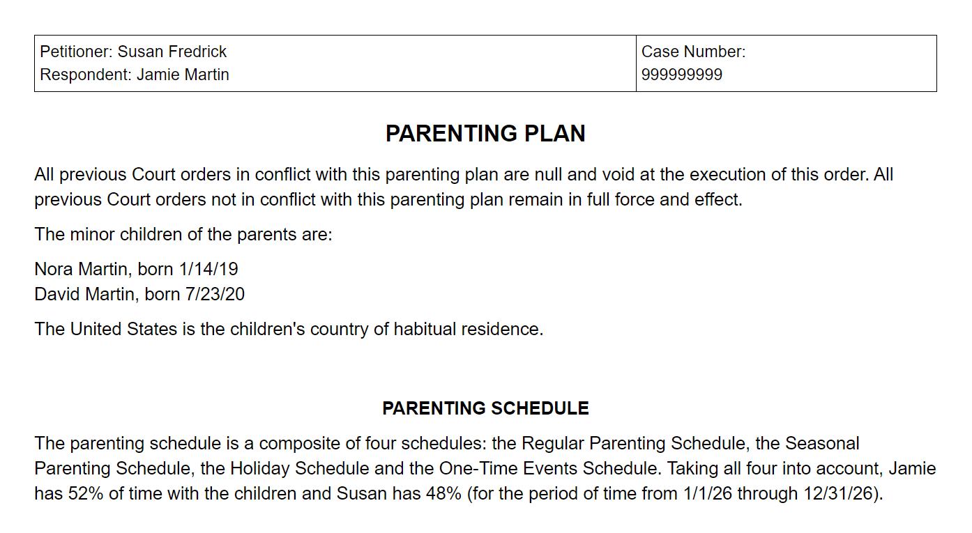 Parenting Plan Template Customizable Printable 100 Options